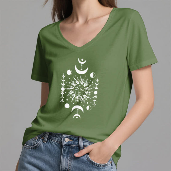 Olivenorma Sun And Moon Aesthetic Yoga V-Neck T-Shirt - image 7