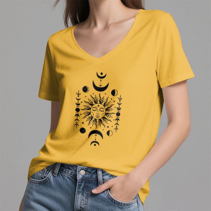 Olivenorma Sun And Moon Aesthetic Yoga V-Neck T-Shirt - image 16