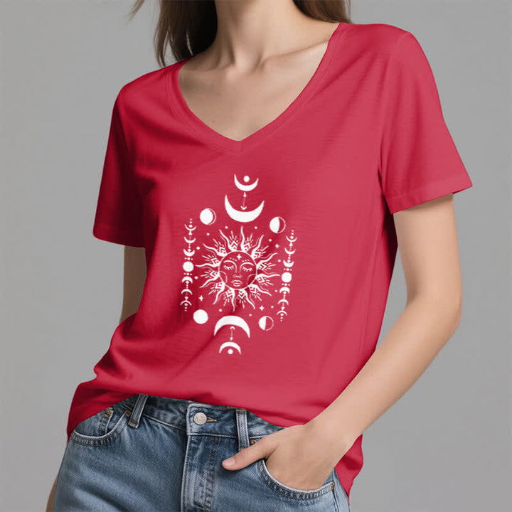 Olivenorma Sun And Moon Aesthetic Yoga V-Neck T-Shirt - image 14