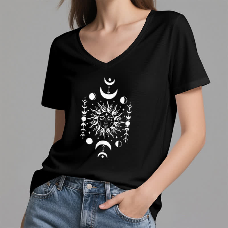 Olivenorma Sun And Moon Aesthetic Yoga V-Neck T-Shirt - image 11