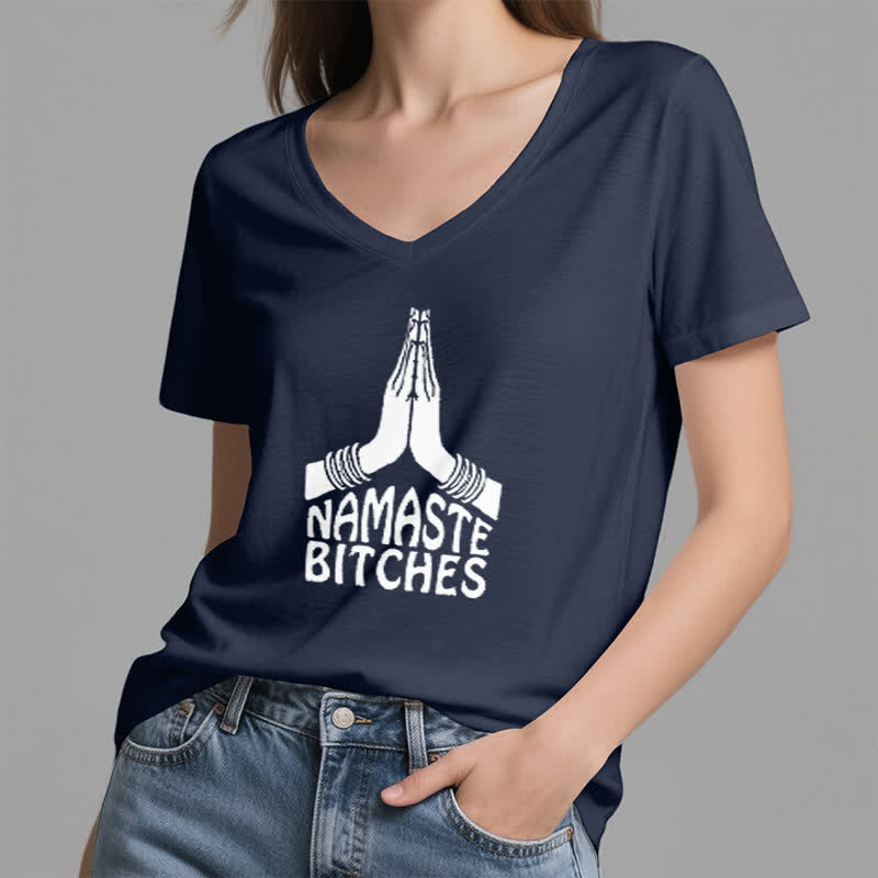 Olivenorma Funny Namaste Meditation Yoga V-Neck T-Shirt - image 4