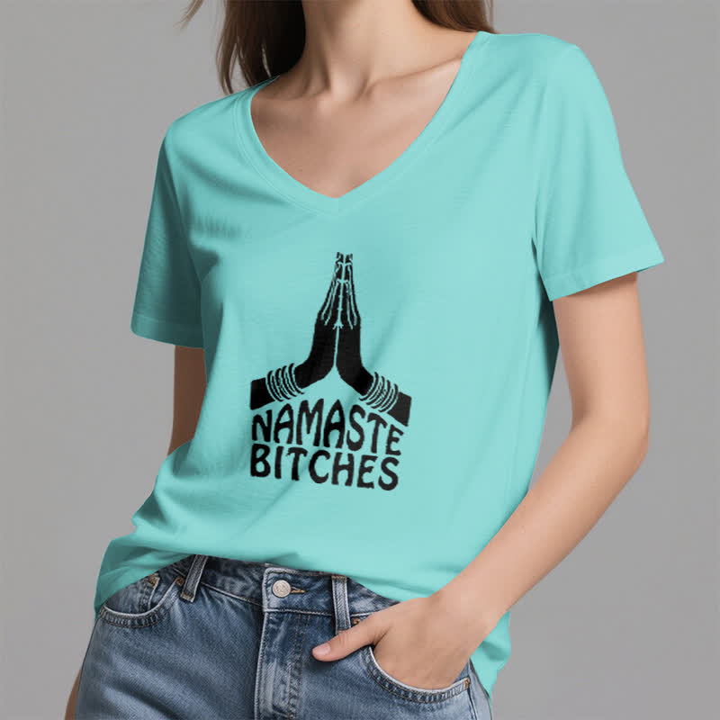 Olivenorma Funny Namaste Meditation Yoga V-Neck T-Shirt - image 24