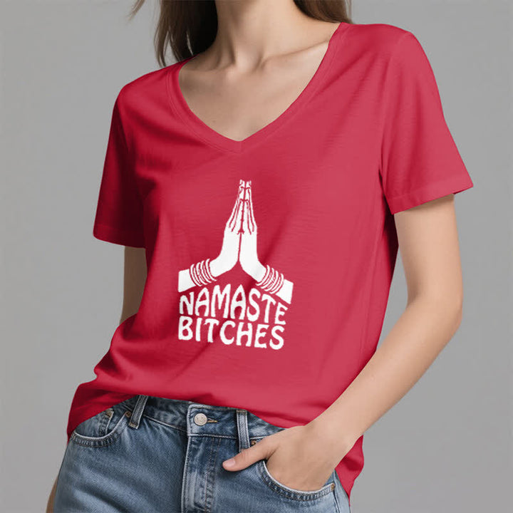 Olivenorma Funny Namaste Meditation Yoga V-Neck T-Shirt - image 15