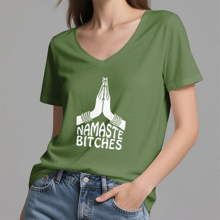 Olivenorma Funny Namaste Meditation Yoga V-Neck T-Shirt - image 8