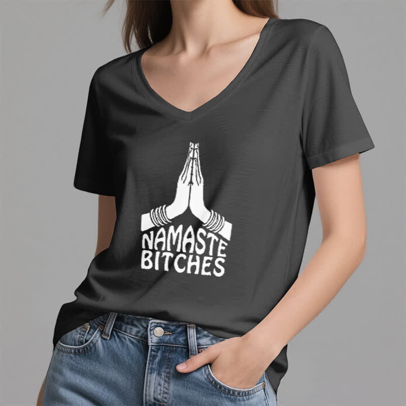 Olivenorma Funny Namaste Meditation Yoga V-Neck T-Shirt - image 10