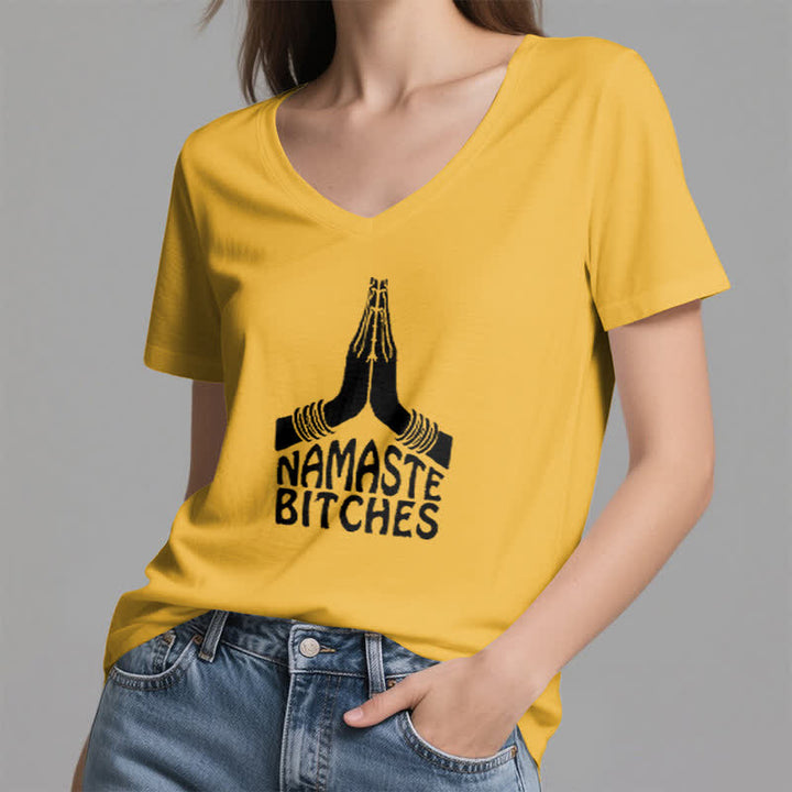 Olivenorma Funny Namaste Meditation Yoga V-Neck T-Shirt - image 16