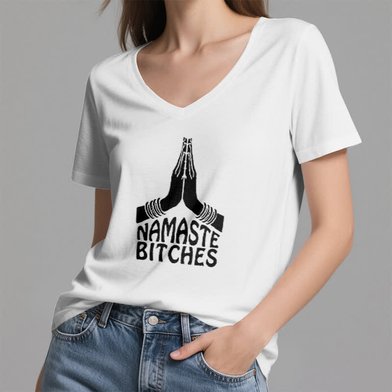 Olivenorma Funny Namaste Meditation Yoga V-Neck T-Shirt - image 2