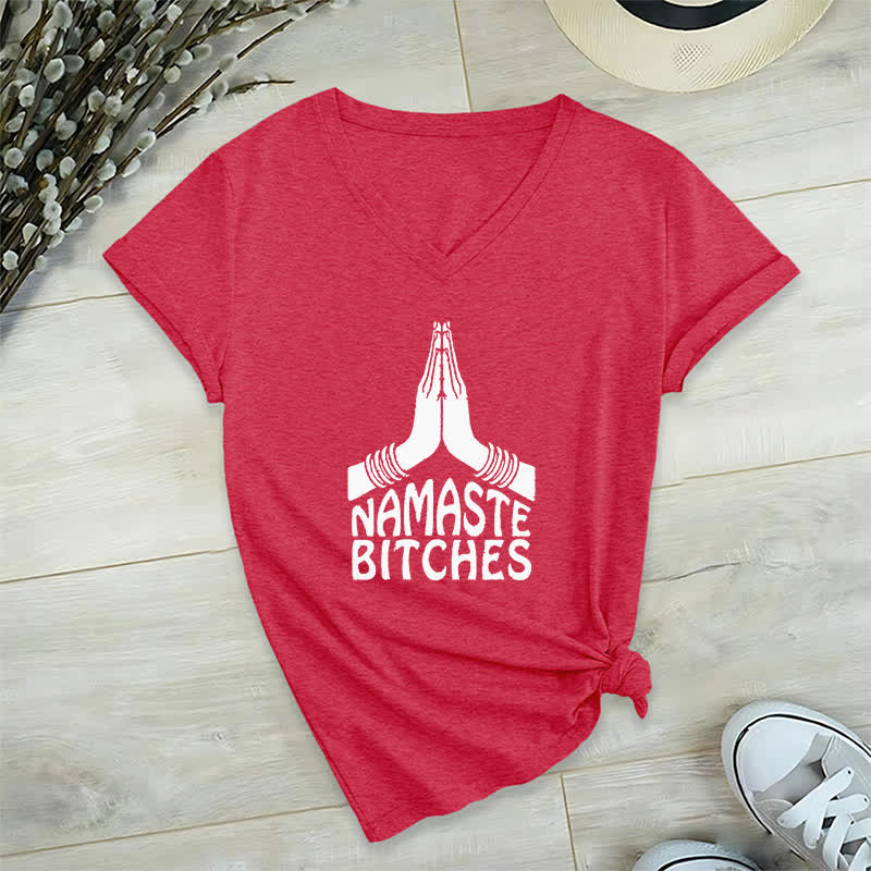 Olivenorma Funny Namaste Meditation Yoga V-Neck T-Shirt - Red - 2XL - image 13