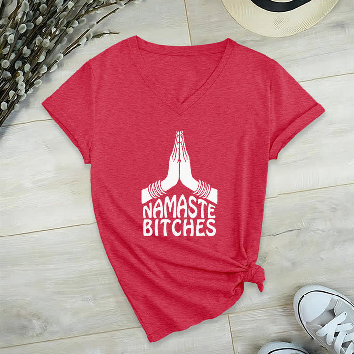 Olivenorma Funny Namaste Meditation Yoga V-Neck T-Shirt - Red - 2XL - image 13