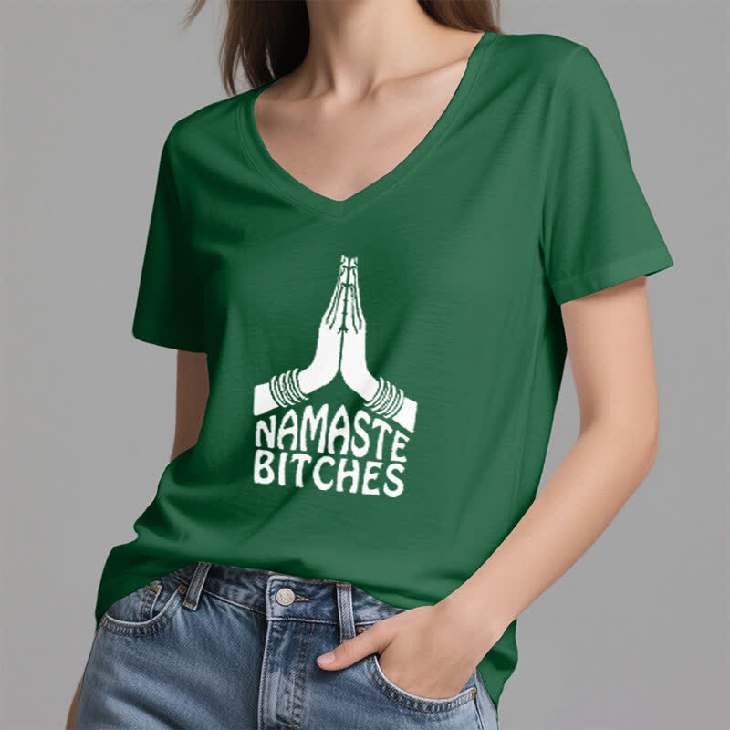 Olivenorma Funny Namaste Meditation Yoga V-Neck T-Shirt - image 6