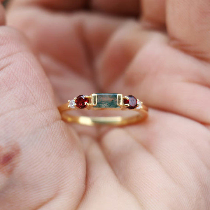 Olivenorma The Symmetry Moss Agate Ruby Ring - image 2