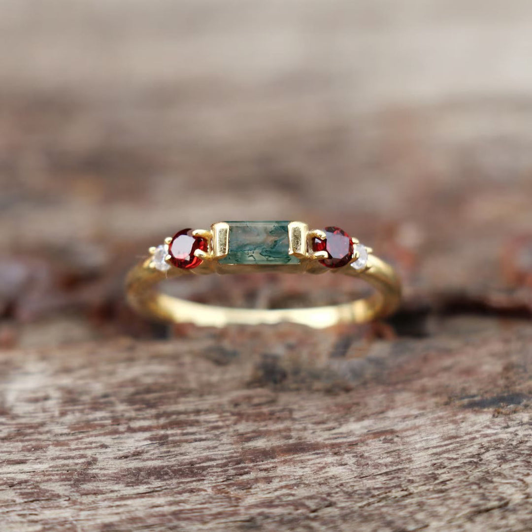 Olivenorma The Symmetry Moss Agate Ruby Ring - US 10 - image 0