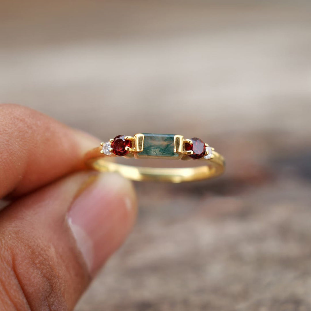 Olivenorma The Symmetry Moss Agate Ruby Ring - image 3