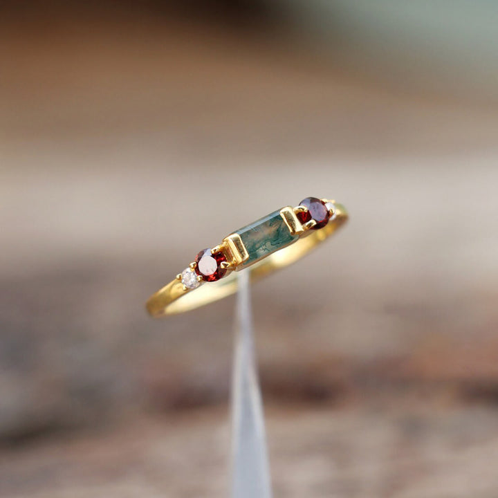 Olivenorma The Symmetry Moss Agate Ruby Ring - image 4