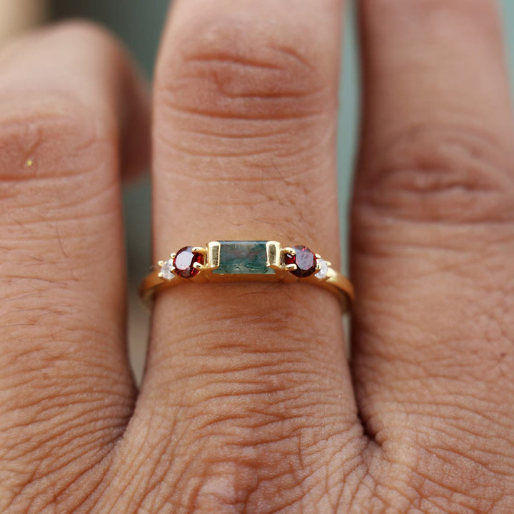 Olivenorma The Symmetry Moss Agate Ruby Ring - image 1