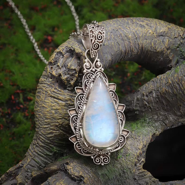FREE Today: Exquisite Vintage Teardrop Moonstone Lotus Pendant Necklace - Moonstone - image 0