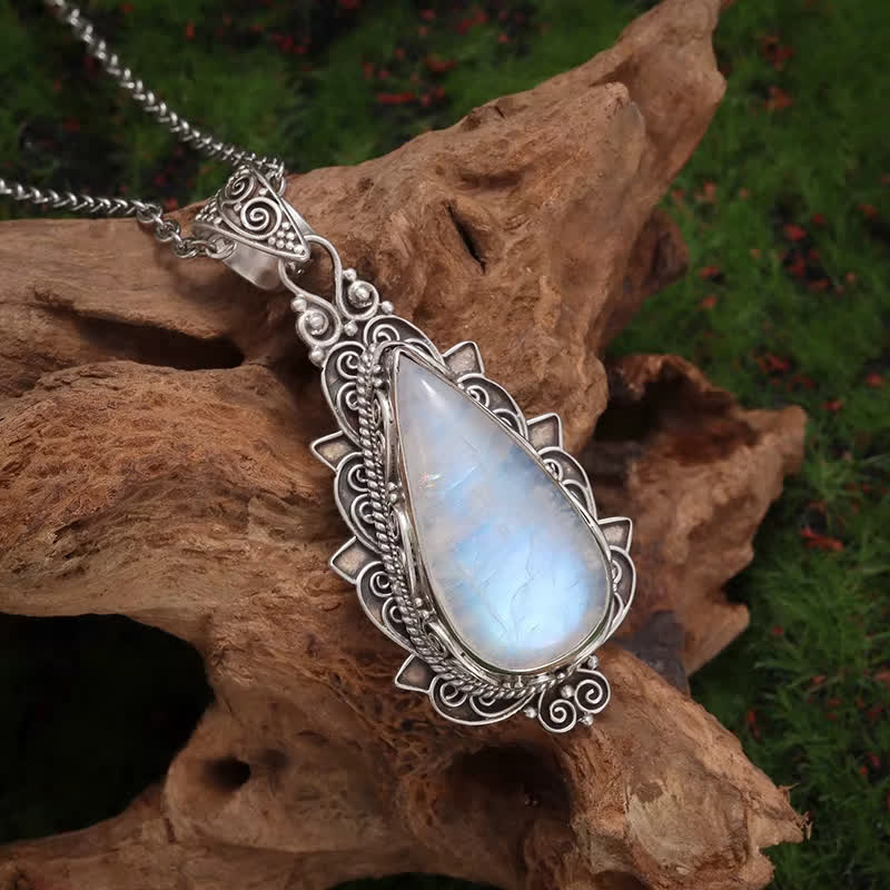 FREE Today: Exquisite Vintage Teardrop Moonstone Lotus Pendant Necklace - image 3