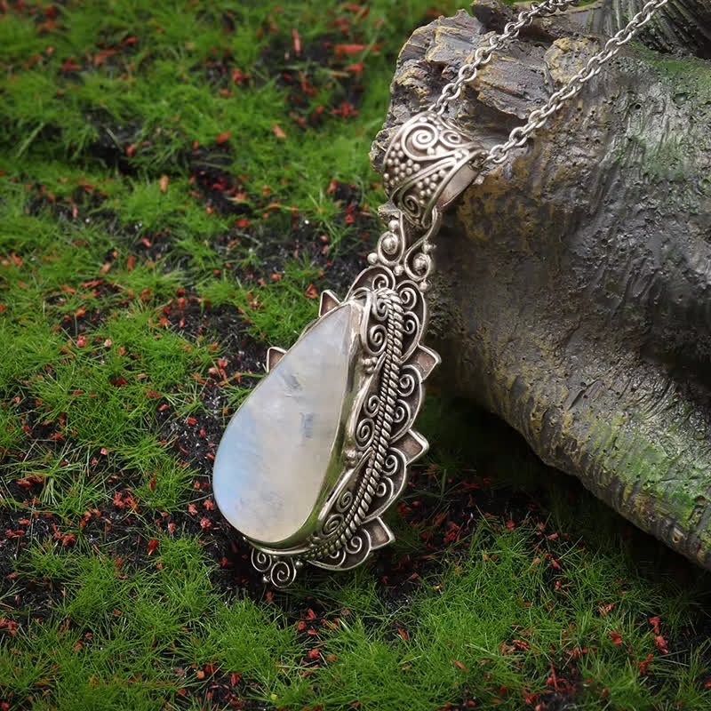 FREE Today: Exquisite Vintage Teardrop Moonstone Lotus Pendant Necklace - image 1