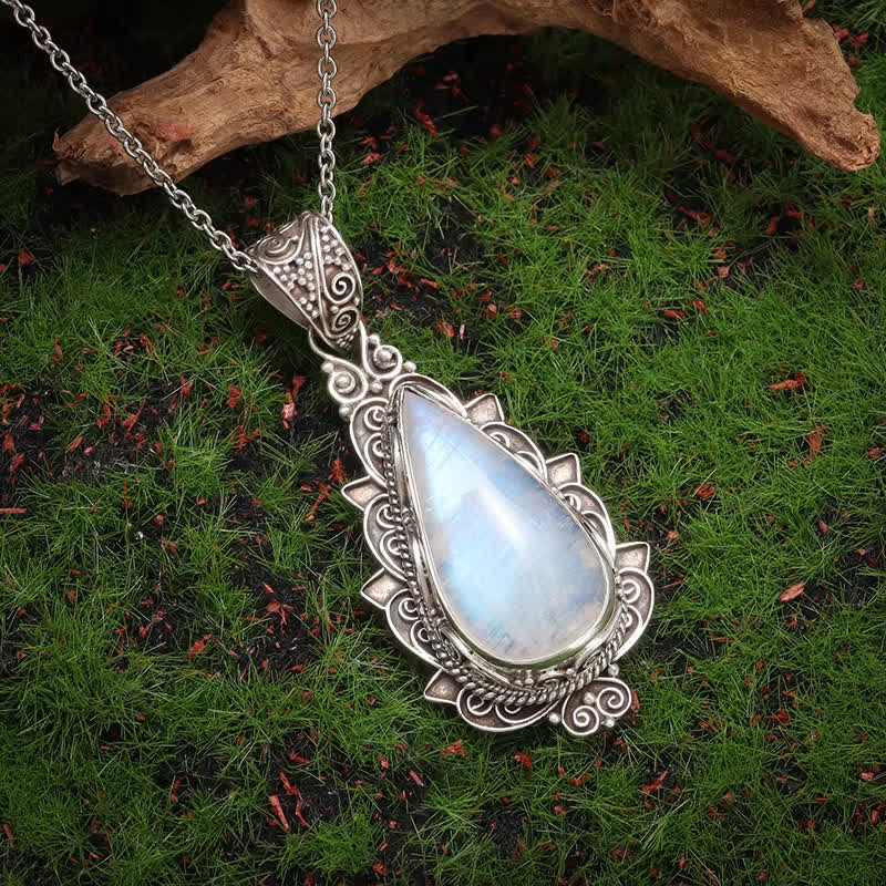 FREE Today: Exquisite Vintage Teardrop Moonstone Lotus Pendant Necklace - image 2