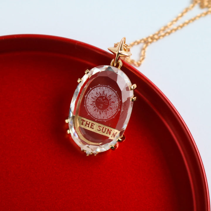 Olivenorma Vintage Clear Crystal Moon & Sun Tarot Necklace - image 2