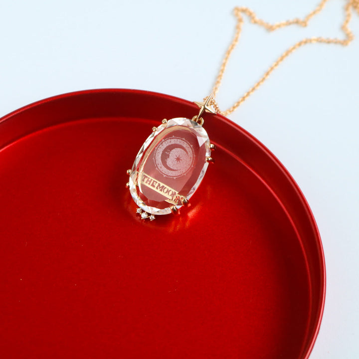 Olivenorma Vintage Clear Crystal Moon & Sun Tarot Necklace - THE MOON - image 4