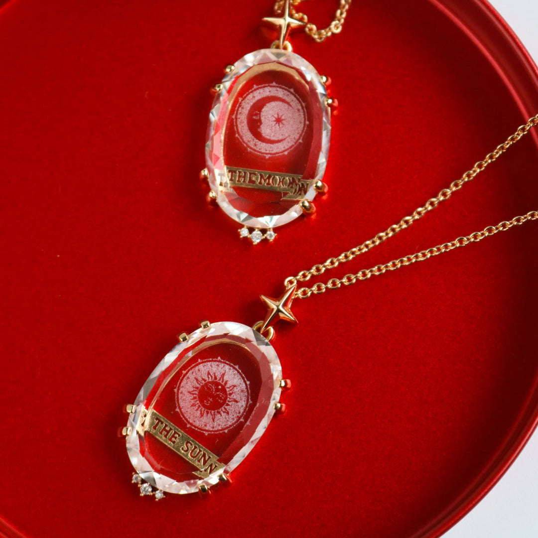 Olivenorma Vintage Clear Crystal Moon & Sun Tarot Necklace - image 6