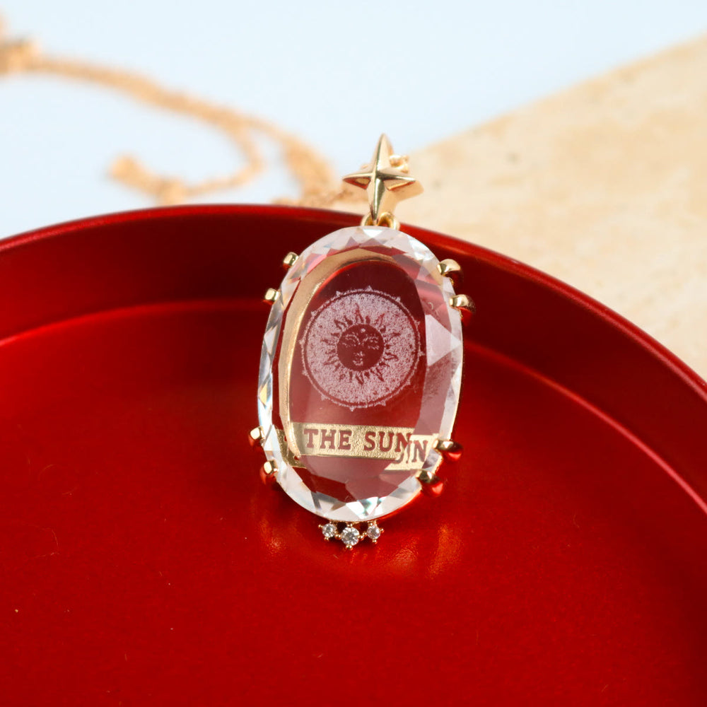 Olivenorma Vintage Clear Crystal Moon & Sun Tarot Necklace - THE SUN - image 1