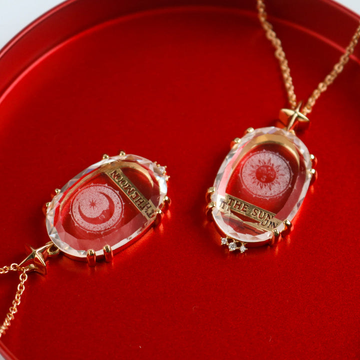 Olivenorma Vintage Clear Crystal Moon & Sun Tarot Necklace - image 7