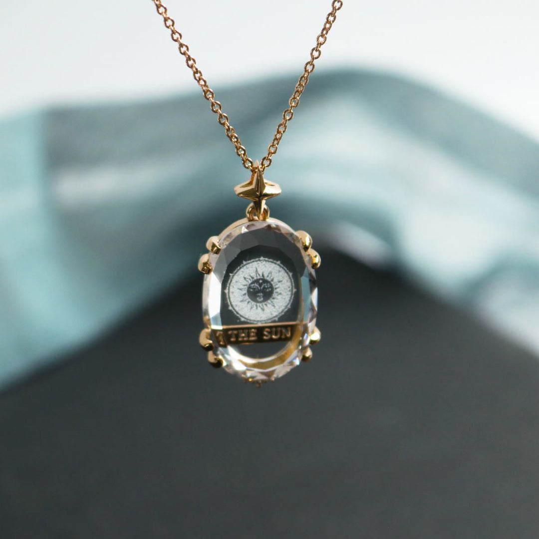 Olivenorma Vintage Clear Crystal Moon & Sun Tarot Necklace - image 3