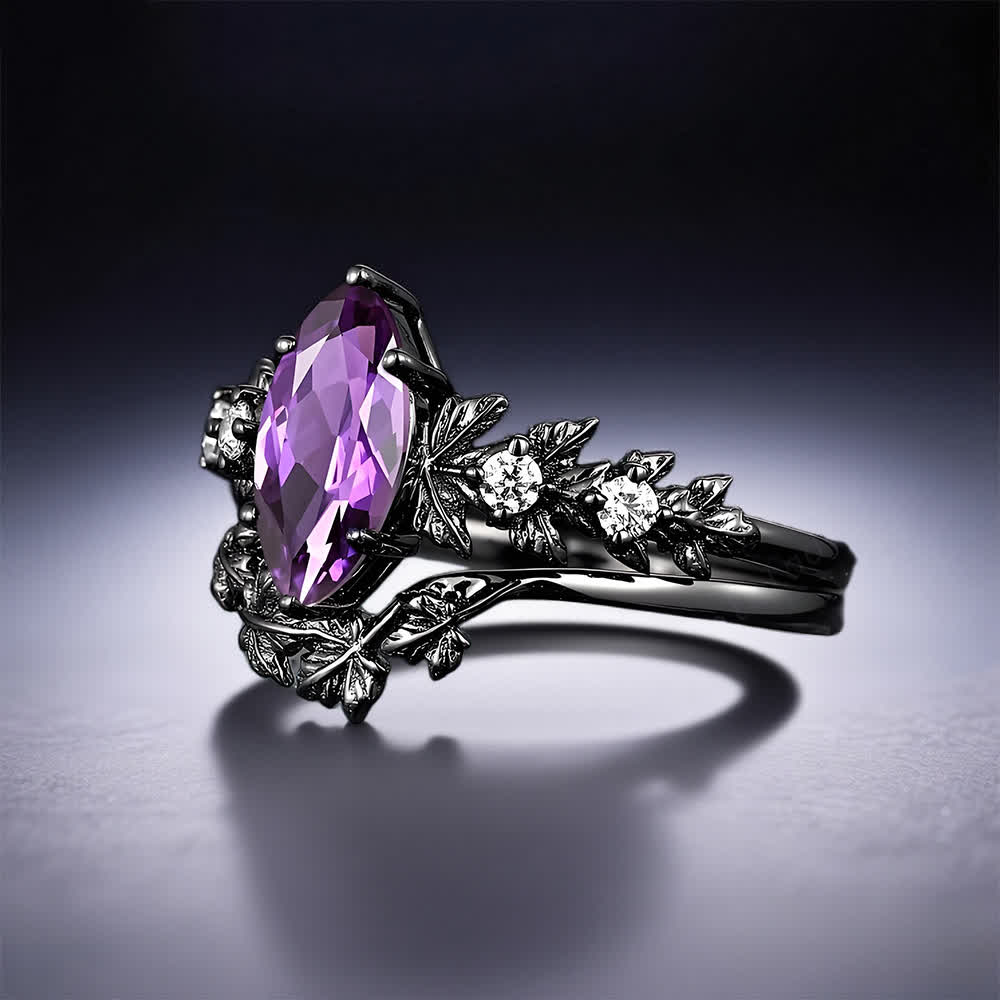 FREE Today: "Twilight Enchantment" Amethyst Zircon Black Leaf Engagement Ring - image 4
