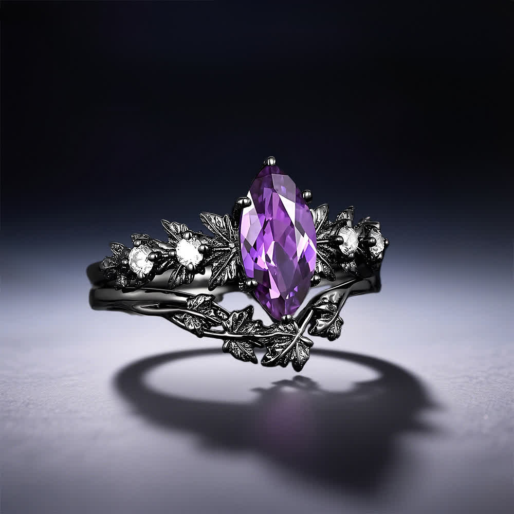 FREE Today: "Twilight Enchantment" Amethyst Zircon Black Leaf Engagement Ring - image 6