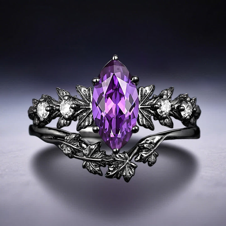 FREE Today: "Twilight Enchantment" Amethyst Zircon Black Leaf Engagement Ring - US 10 - image 0