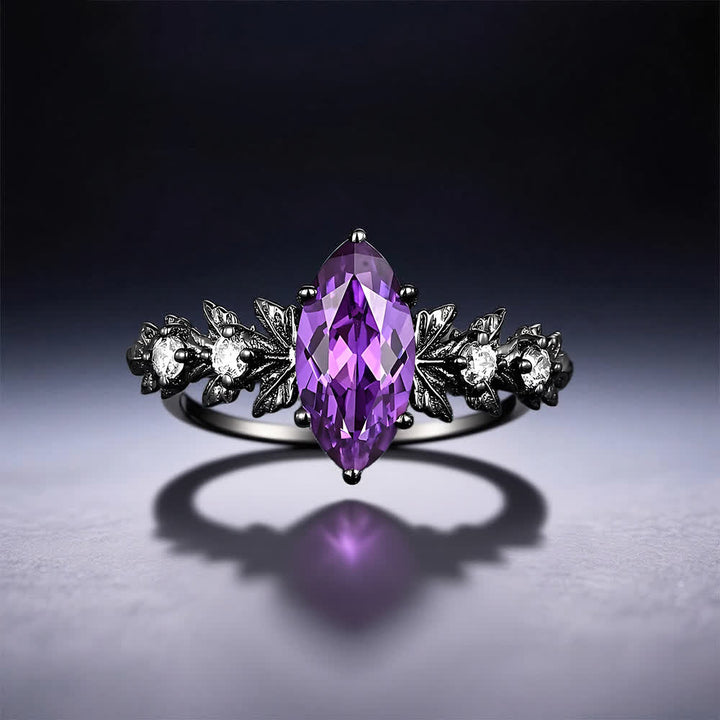 FREE Today: "Twilight Enchantment" Amethyst Zircon Black Leaf Engagement Ring - image 7