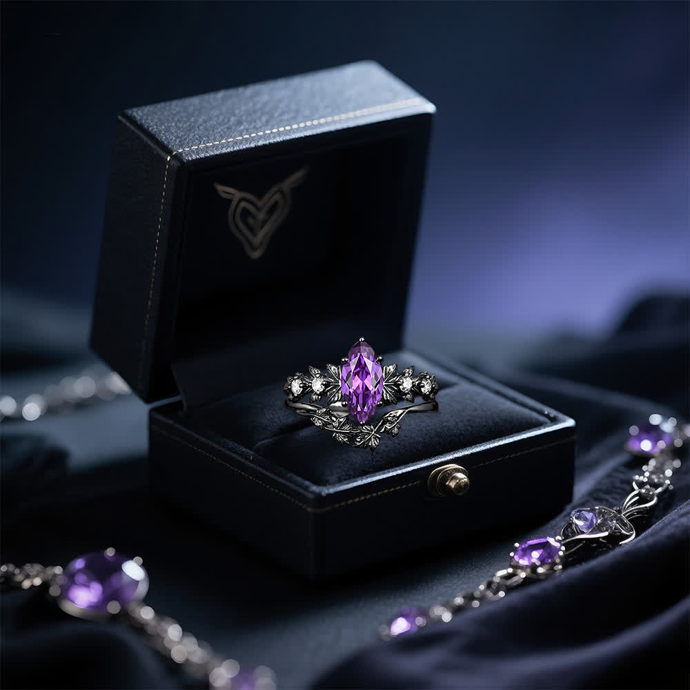 FREE Today: "Twilight Enchantment" Amethyst Zircon Black Leaf Engagement Ring - image 2