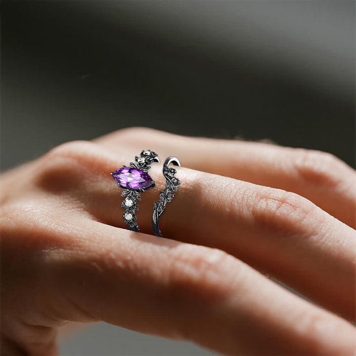 FREE Today: "Twilight Enchantment" Amethyst Zircon Black Leaf Engagement Ring - image 1