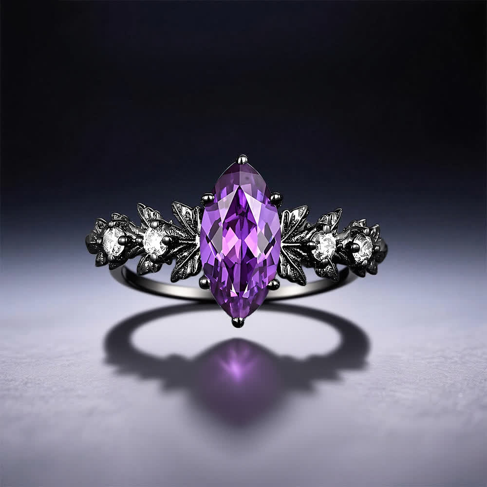 FREE Today: "Twilight Enchantment" Amethyst Zircon Black Leaf Engagement Ring - image 7