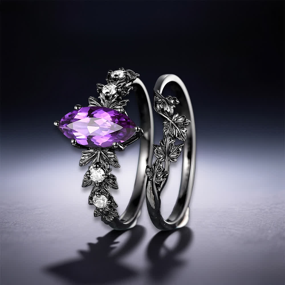 FREE Today: "Twilight Enchantment" Amethyst Zircon Black Leaf Engagement Ring - image 3