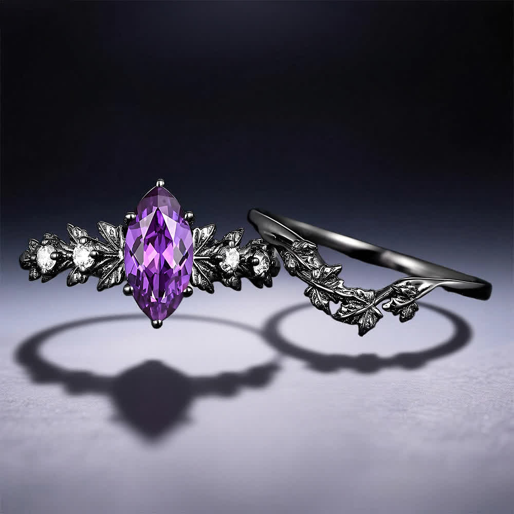 FREE Today: "Twilight Enchantment" Amethyst Zircon Black Leaf Engagement Ring - image 5