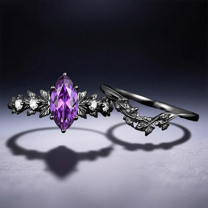 FREE Today: "Twilight Enchantment" Amethyst Zircon Black Leaf Engagement Ring - image 5