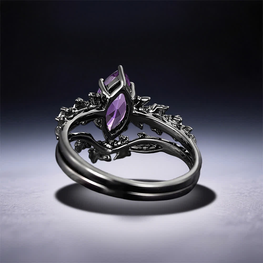 FREE Today: "Twilight Enchantment" Amethyst Zircon Black Leaf Engagement Ring - image 8