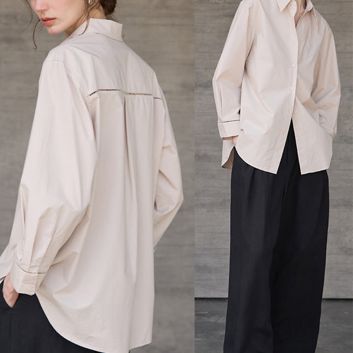 Olivenorma Button Down Long Sleeve Cotton Oversized Collared Top Women Shirt - image 13