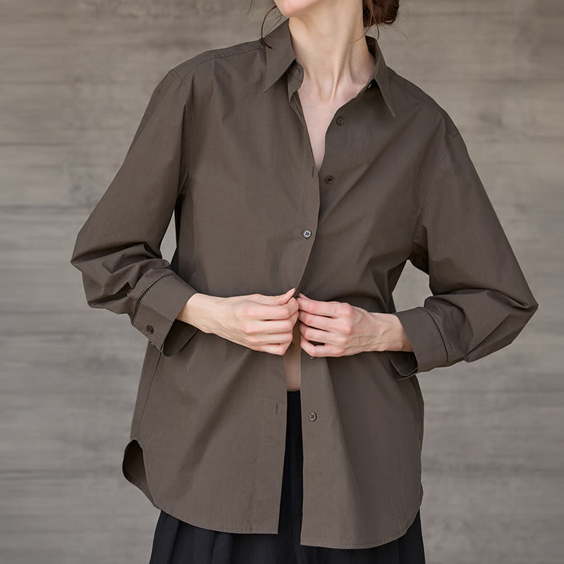 Olivenorma Button Down Long Sleeve Cotton Oversized Collared Top Women Shirt - image 1