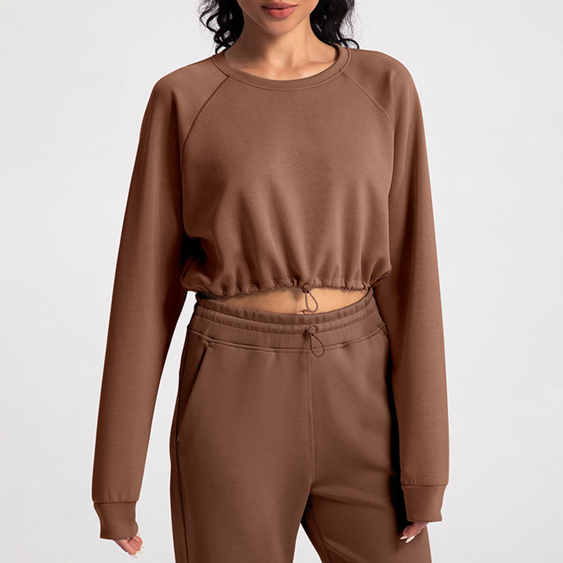 Olivenorma Soft Long Sleeve Crewneck Yoga Tops Workout Casual Pullover Sweatshirt - Coffee - XL - image 9