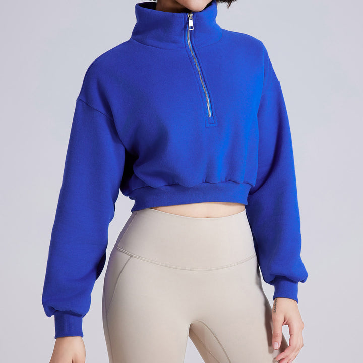 Olivenorma Hip Zip Yoga Tops Oversized Cropped Fleece Pullover Sweatshirt - image 6