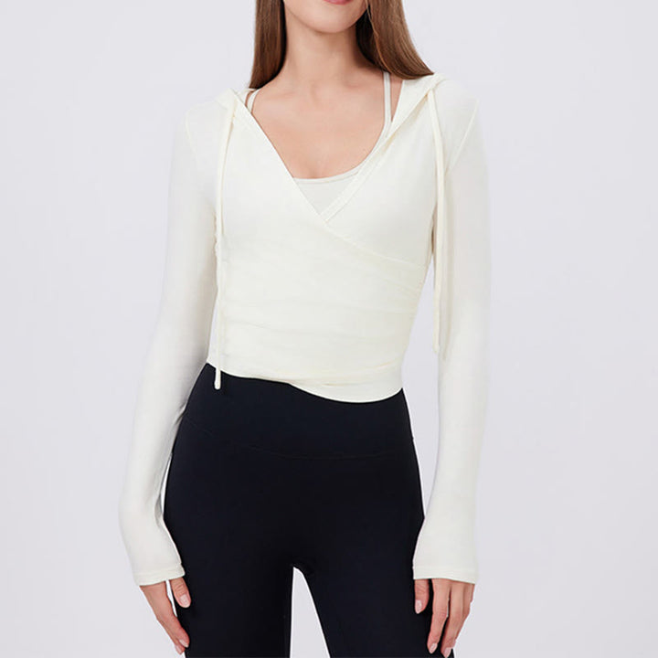 Olivenorma Long Sleeve Crop Tops Breathable Workout Yoga Hoodies - White - XL - image 13