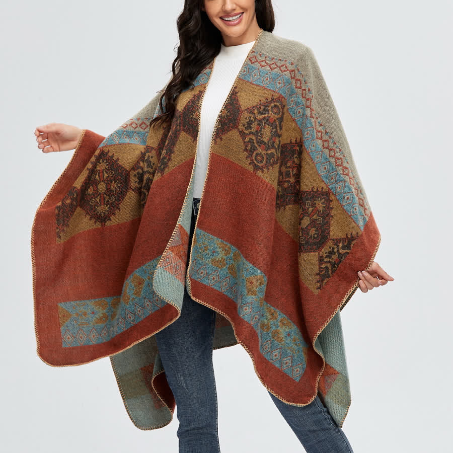 Olivenorma Boho Patchwork Open Front Shawl Cardigan - Brick Red - 135x155cm - image 0