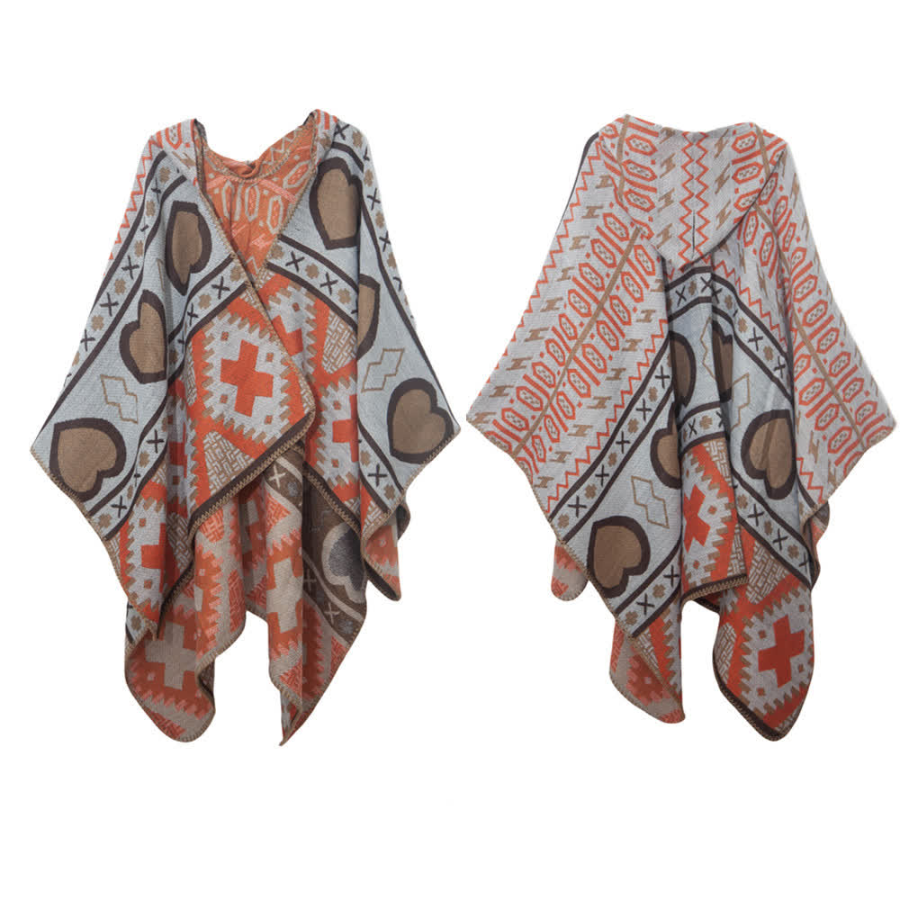 Olivenorma Boho Geometric Hooded Shawl Cardigan - Gray - 150x130cm - image 1
