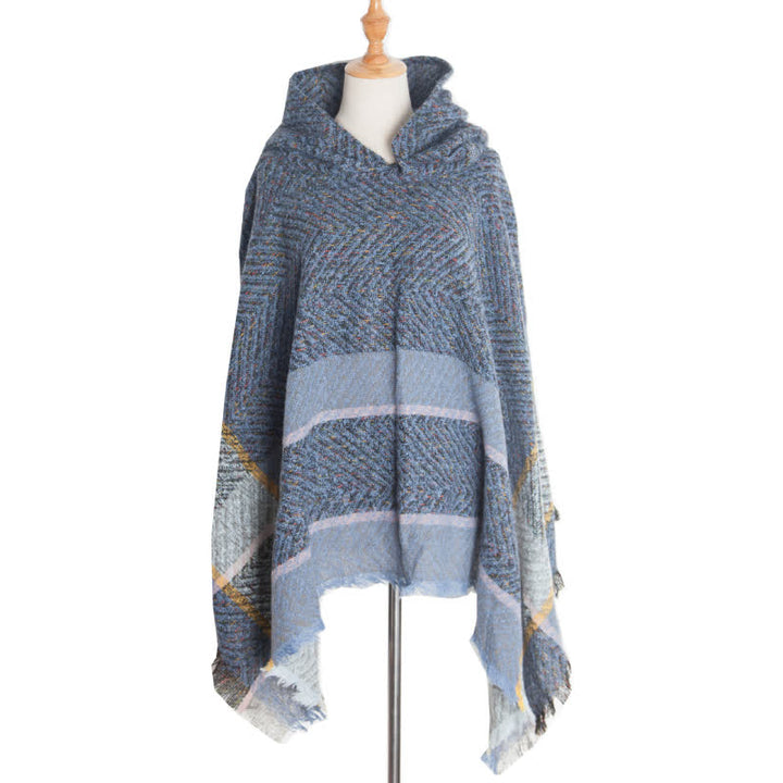 Olivenorma Cozy Herringbone Pullover Poncho Shawl - Blue - image 16