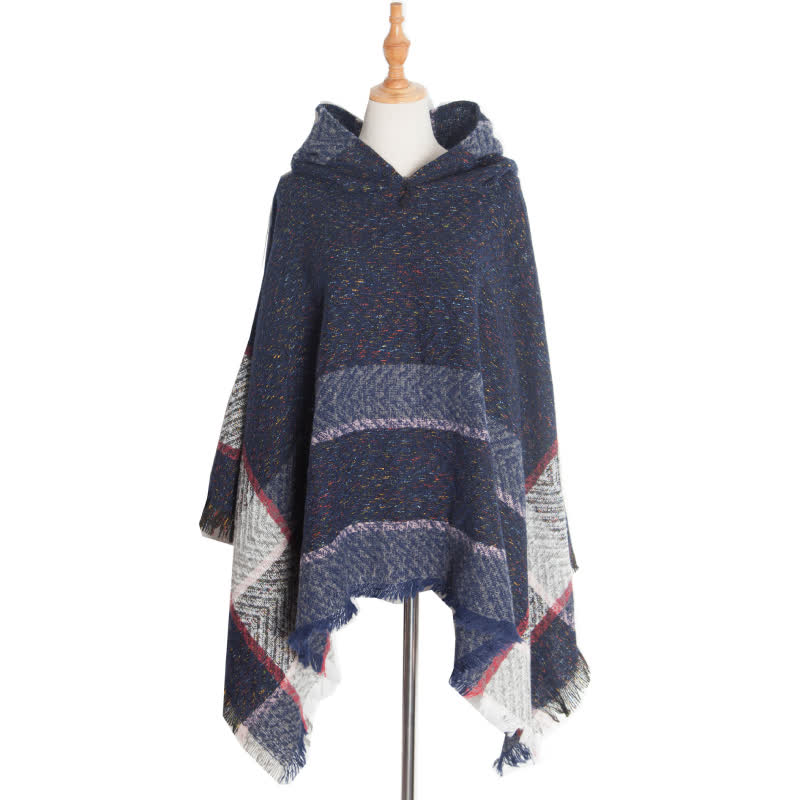 Olivenorma Cozy Herringbone Pullover Poncho Shawl - Navy - image 19