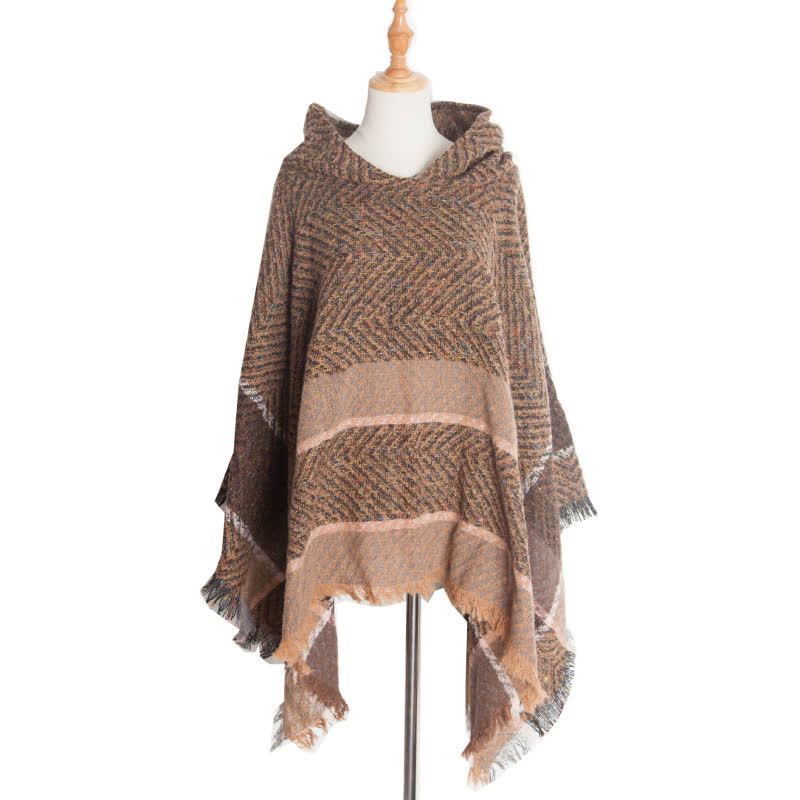 Olivenorma Cozy Herringbone Pullover Poncho Shawl - Brown - image 18